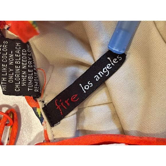 Fire Los Angeles Women Fit & Flare Dress FDW004804 Caged Back Geometric Orange M - Picture 7 of 9